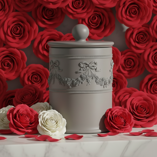 Ornate Vessel Red Rose Background